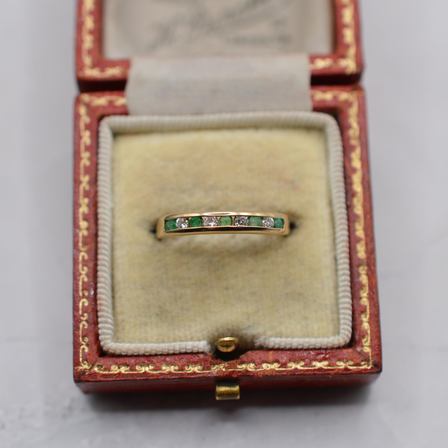 1990s 9ct Gold Emerald & Diamond Half-Eternity Ring