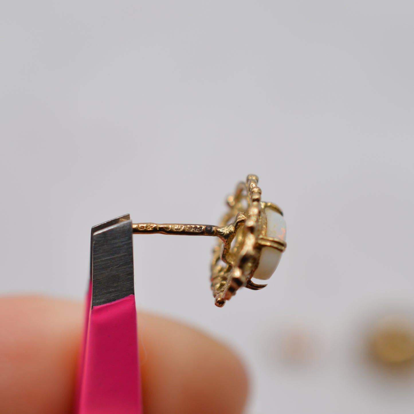 9ct Gold Opal Stud Earrings with Openwork Border