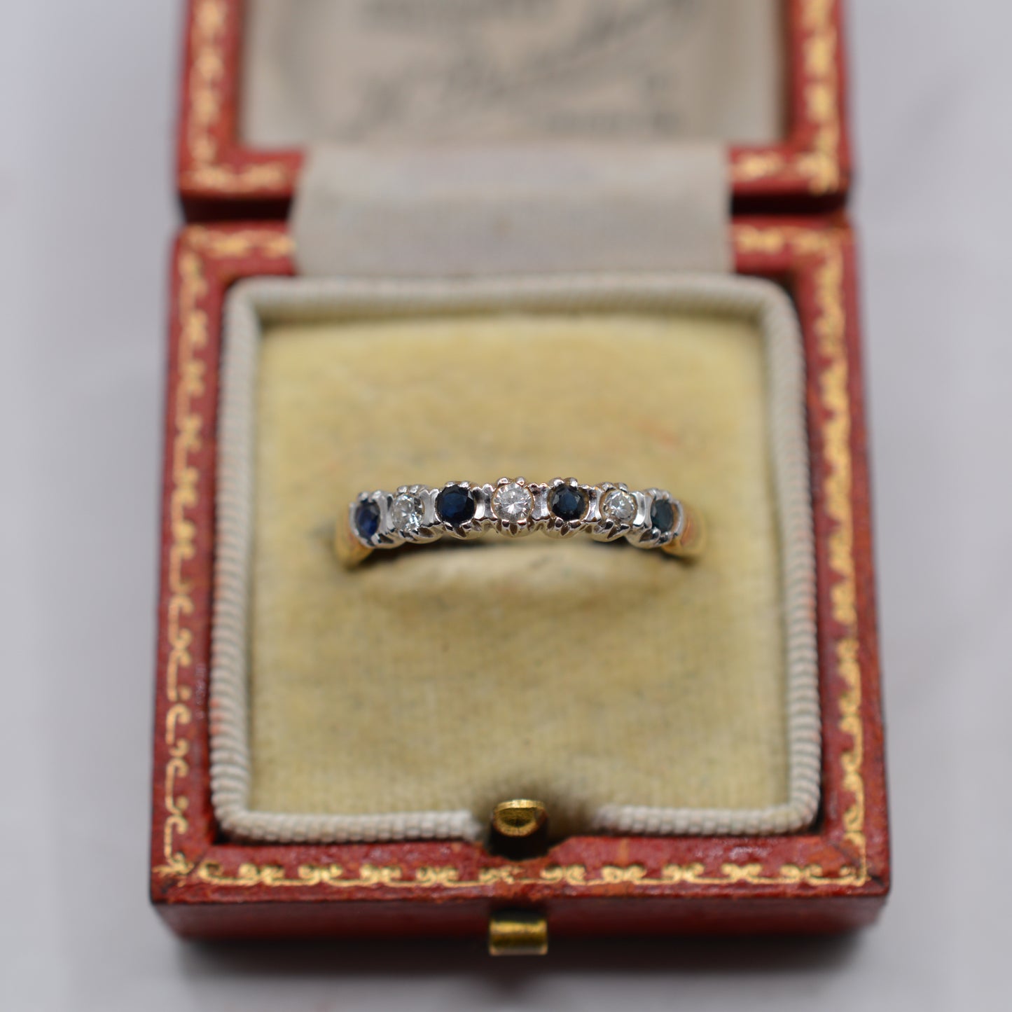 1980s Vintage 9ct Gold Sapphire & Diamond Half-Eternity Ring