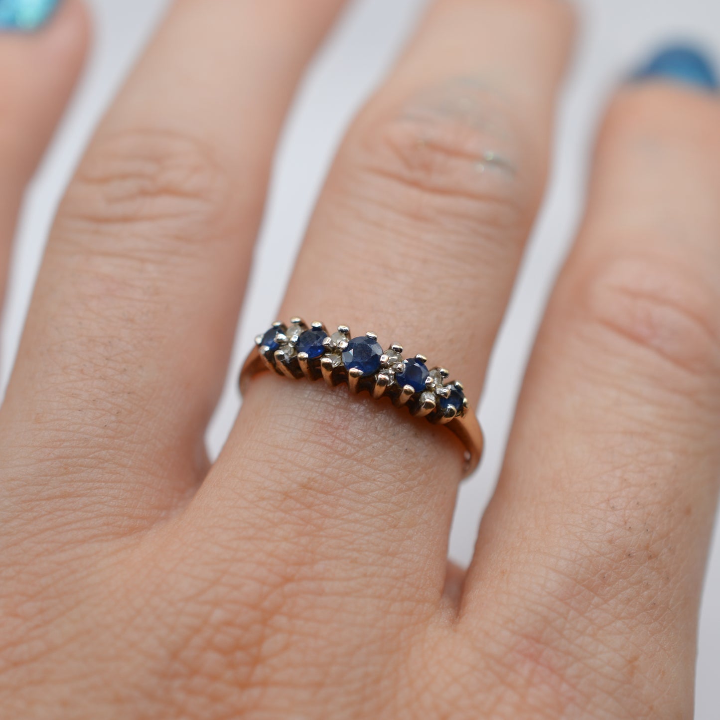 9ct Gold Sapphire & Diamond Half-Eternity Ring