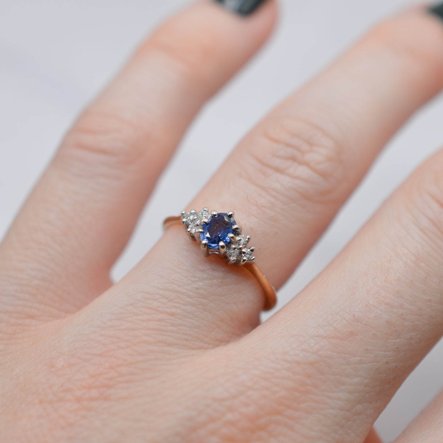 1990s 9ct Gold Sapphire & Diamond Ring