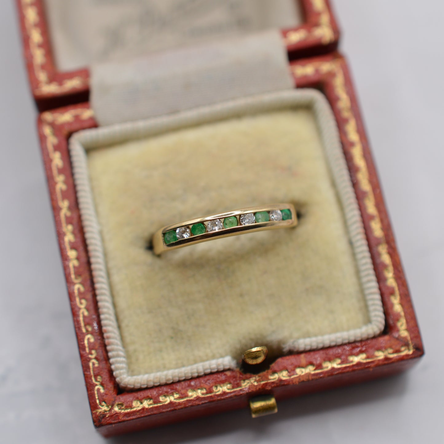 1990s 9ct Gold Emerald & Diamond Half-Eternity Ring