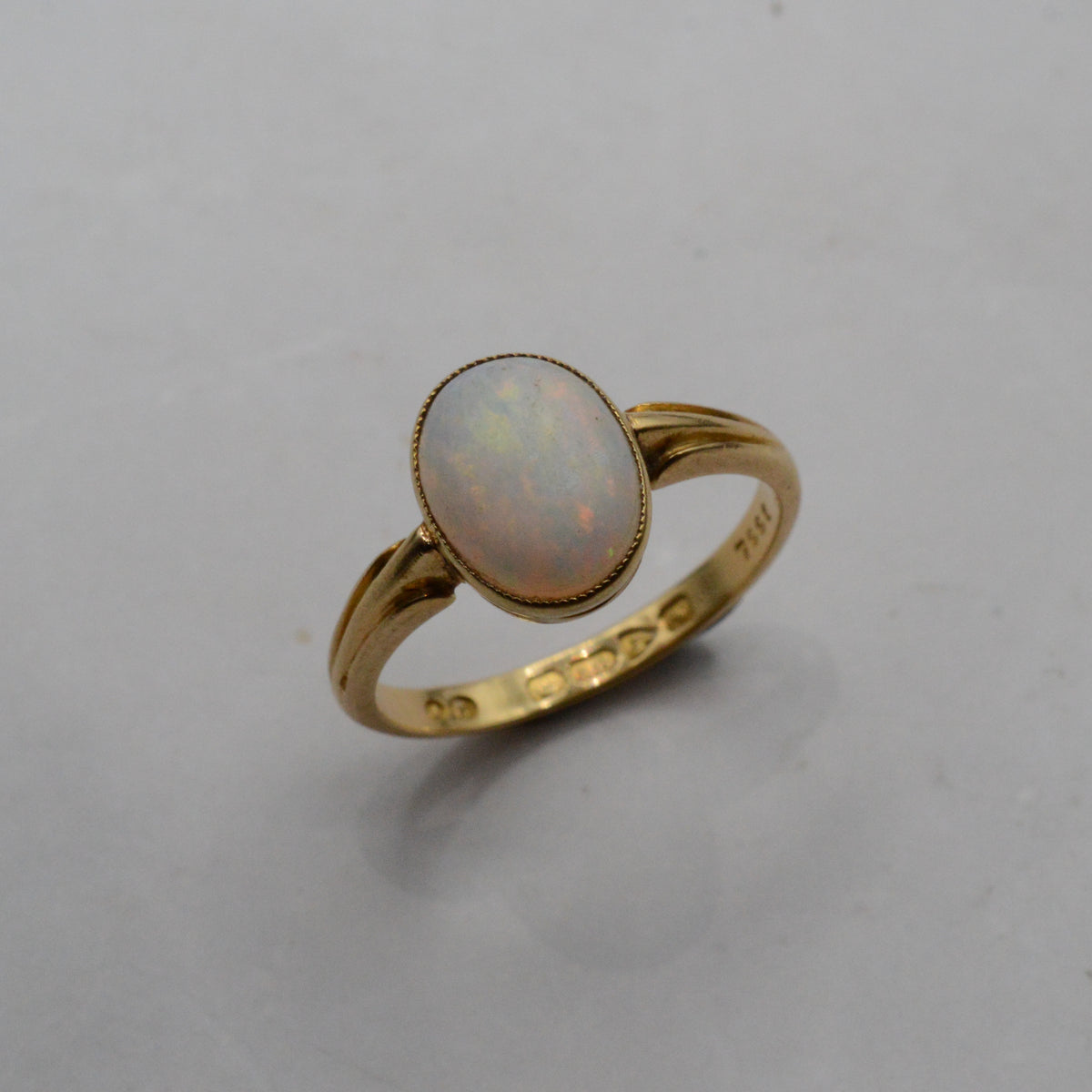 1906 Edwardian Antique 18ct Gold Opal Solitaire Ring
