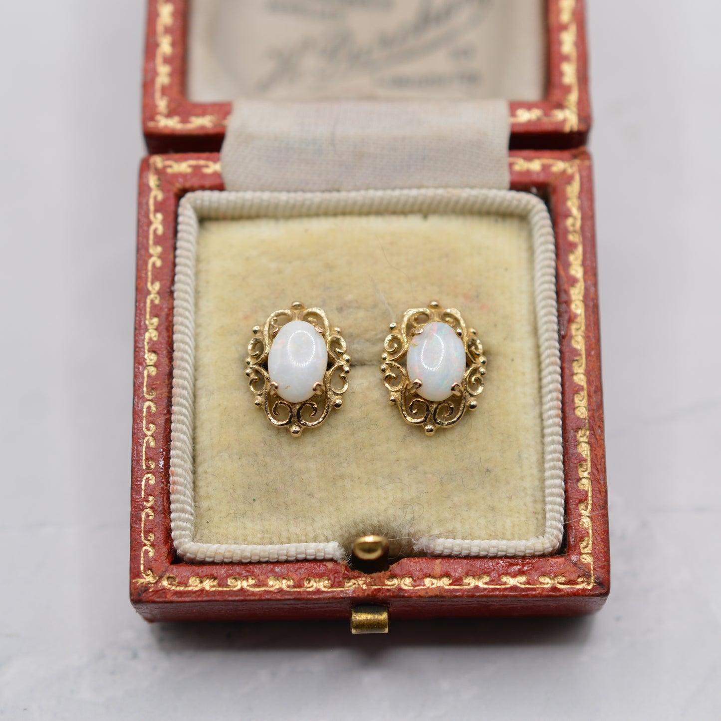 9ct Gold Opal Stud Earrings with Openwork Border