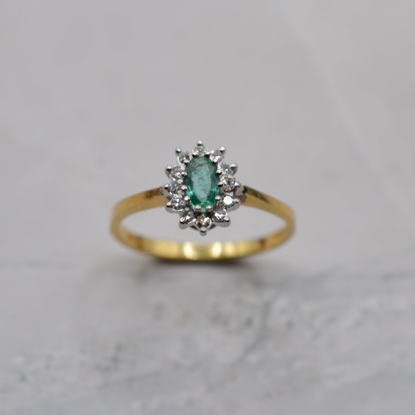 1980s 18ct Gold Emerald & Diamond Cluster Ring