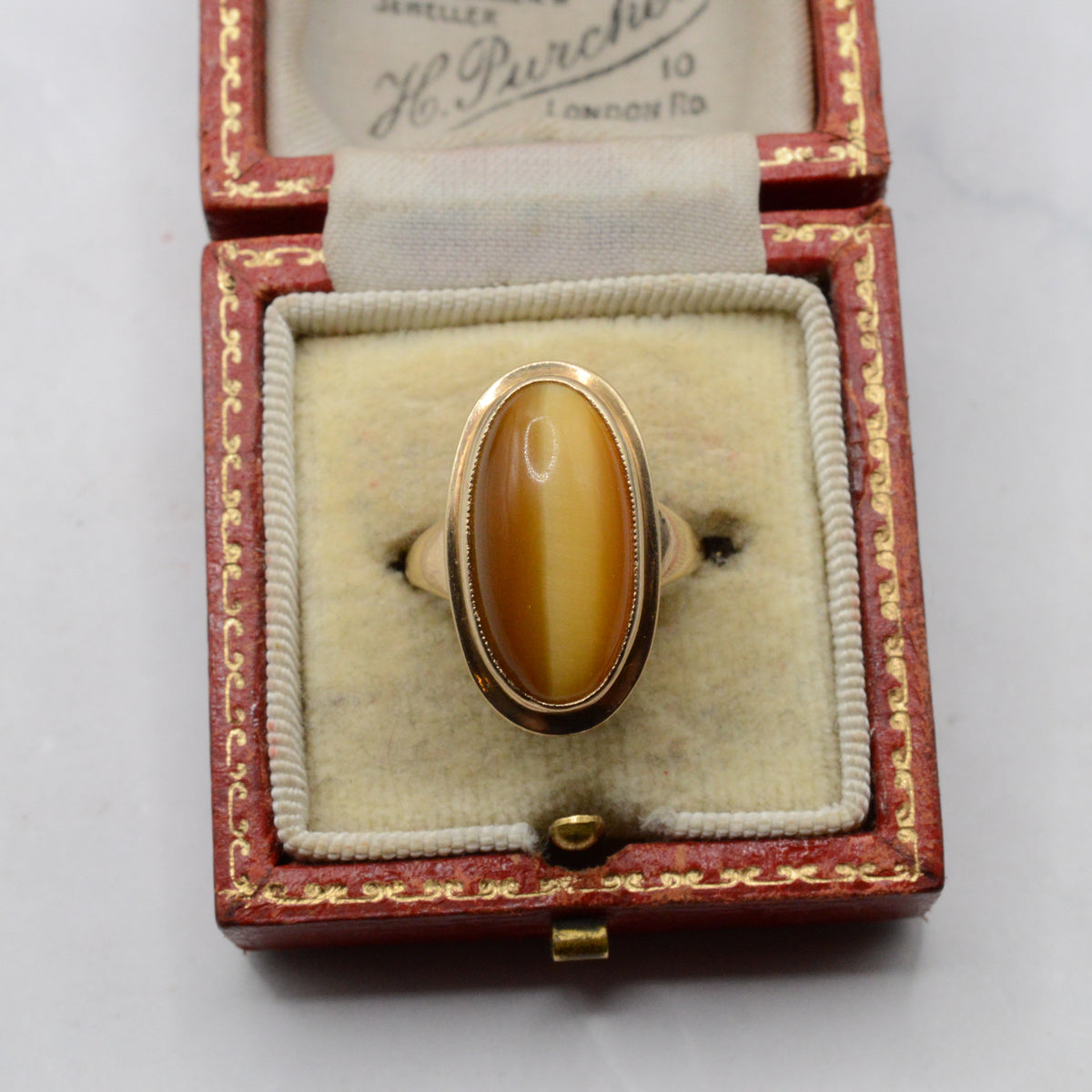 1960s Chunky Vintage 9ct Gold Tiger's Eye Ring