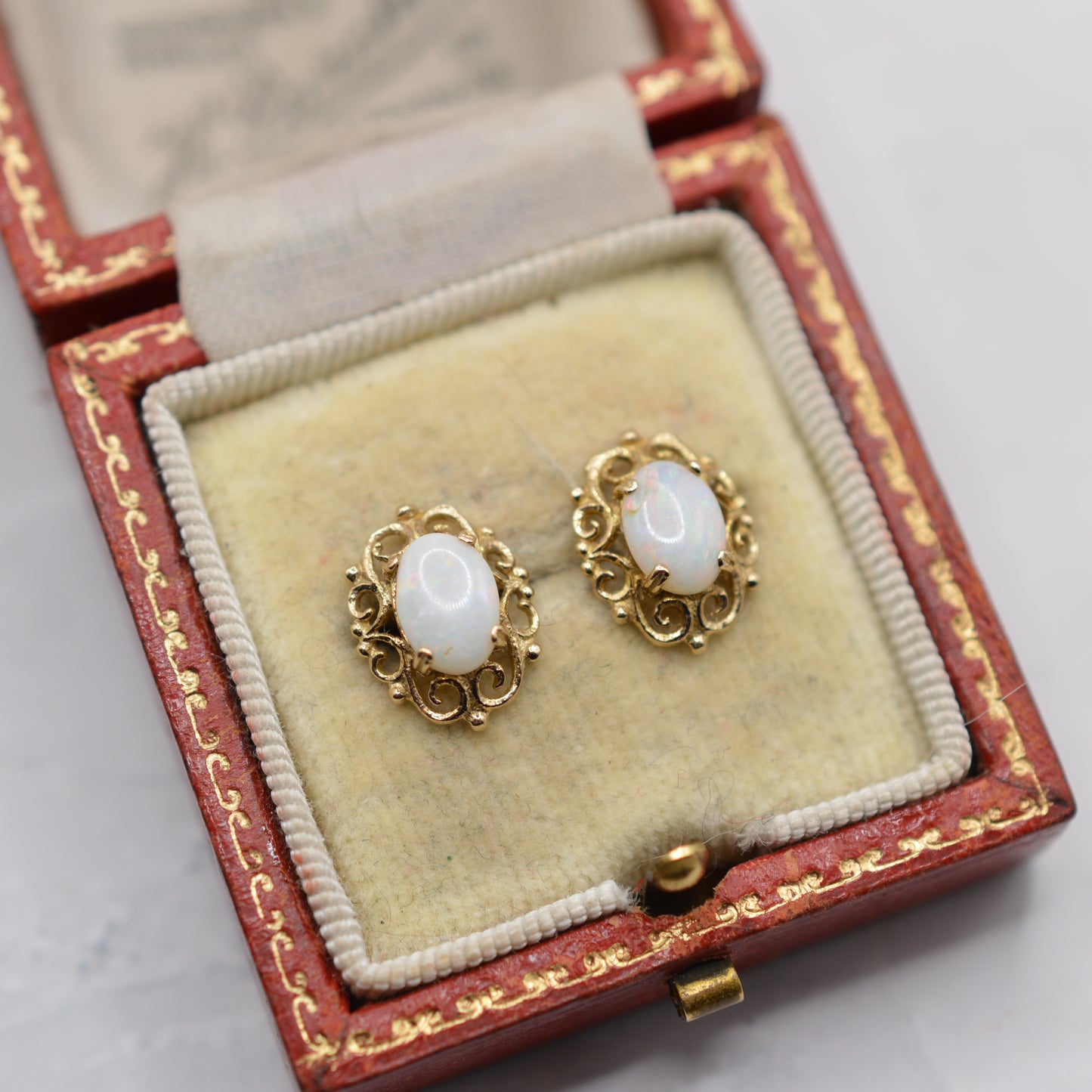 9ct Gold Opal Stud Earrings with Openwork Border