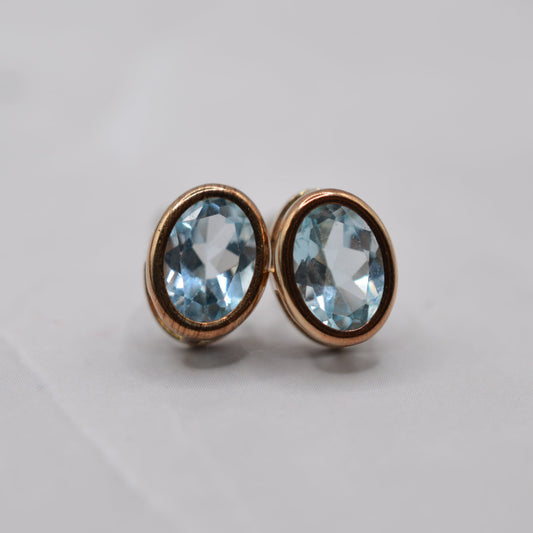 9ct Gold Blue Topaz Bezel-Set Stud Earrings