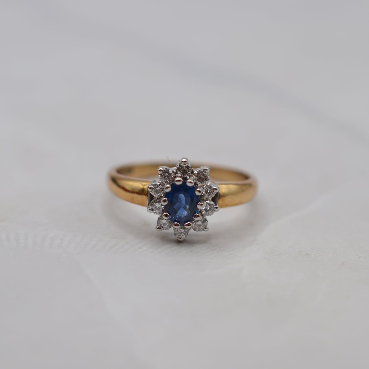 Y2K 9ct Gold Sapphire & Diamond Cluster Ring