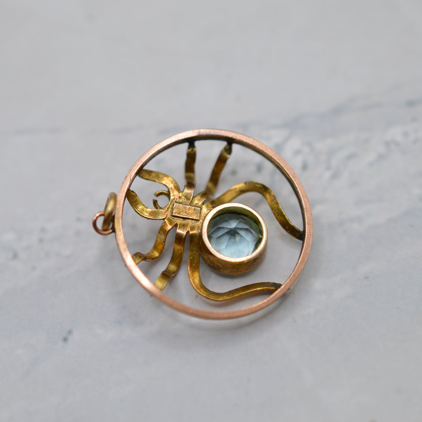 Antique Victorian 9ct Gold Aquamarine & Pearl Spider Pendant