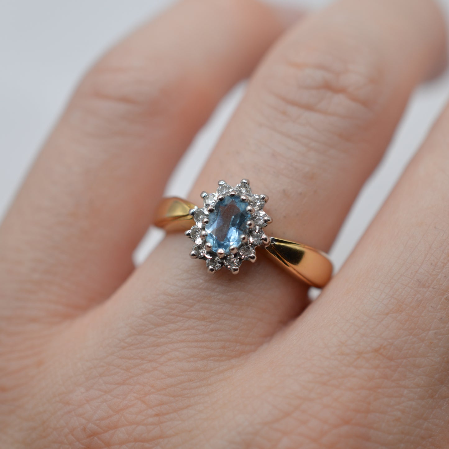 18ct Gold Aquamarine & Diamond Cluster Ring