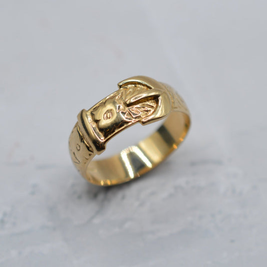 Vintage 9ct Gold Floral Buckle Ring