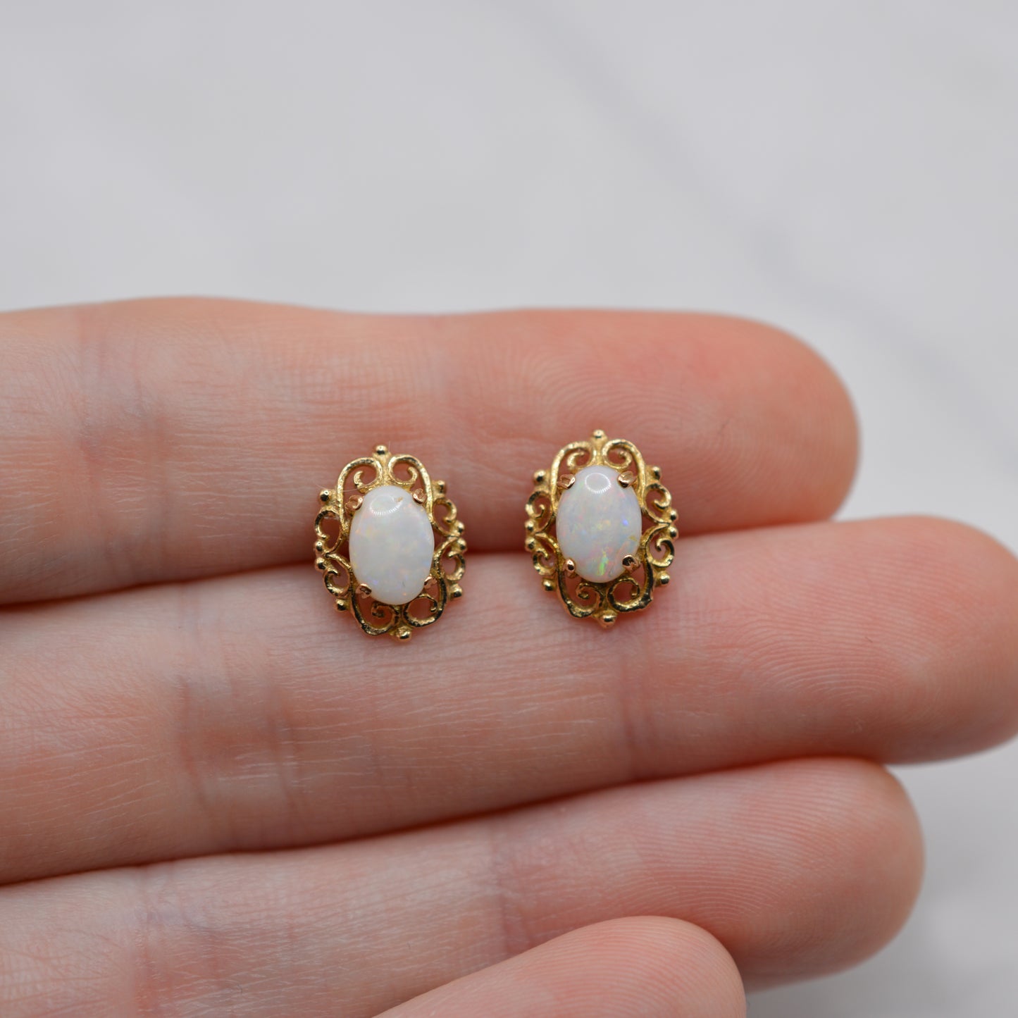 9ct Gold Opal Stud Earrings with Openwork Border