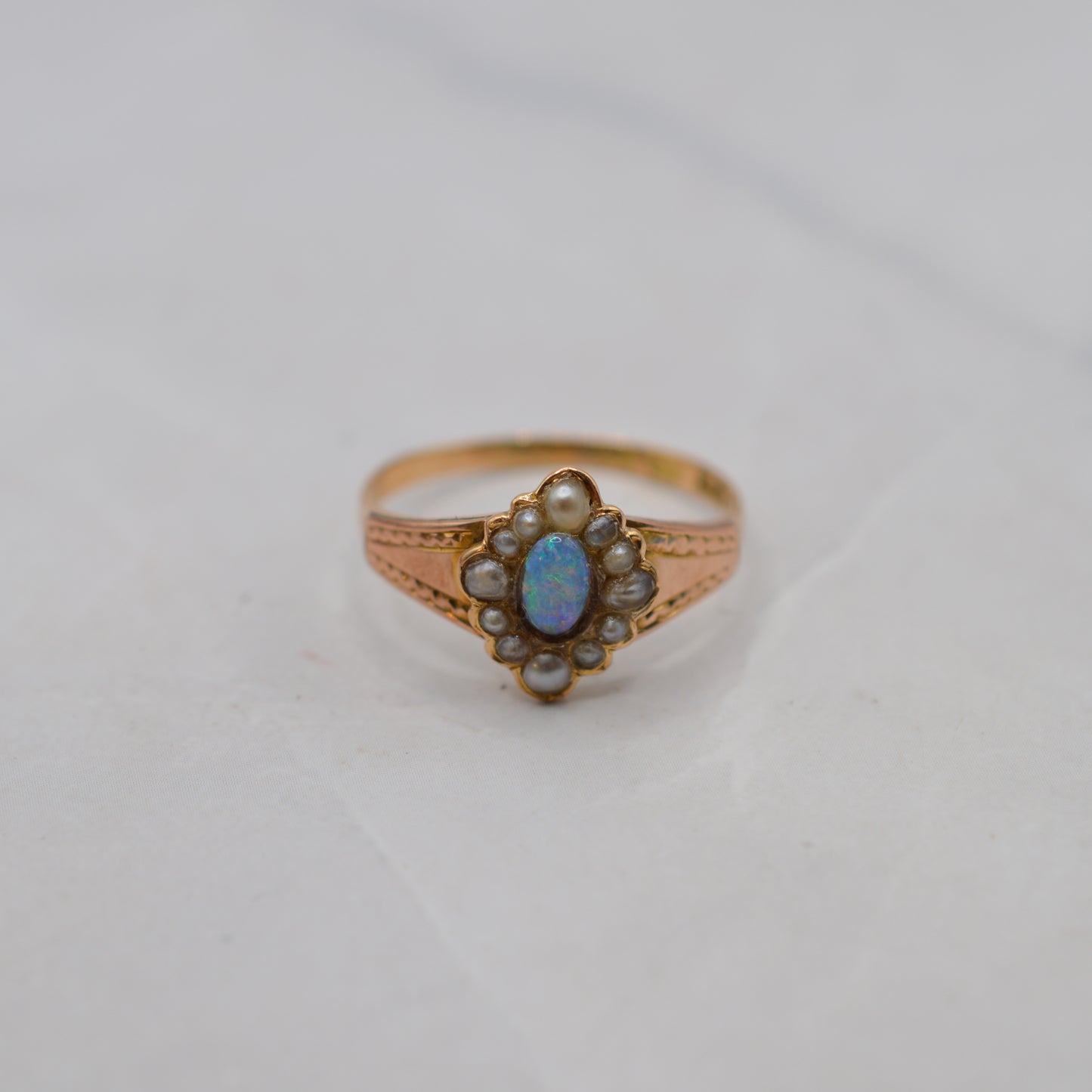 Antique Victorian 15ct Gold Opal & Pearl Cluster Ring