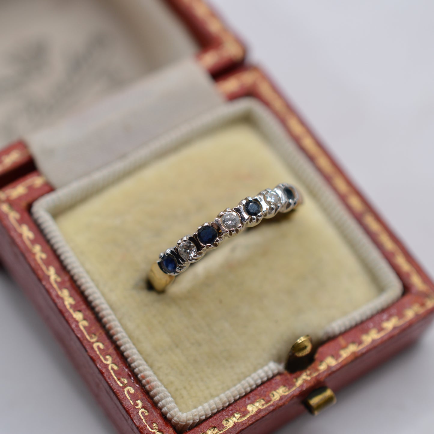 1980s Vintage 9ct Gold Sapphire & Diamond Half-Eternity Ring