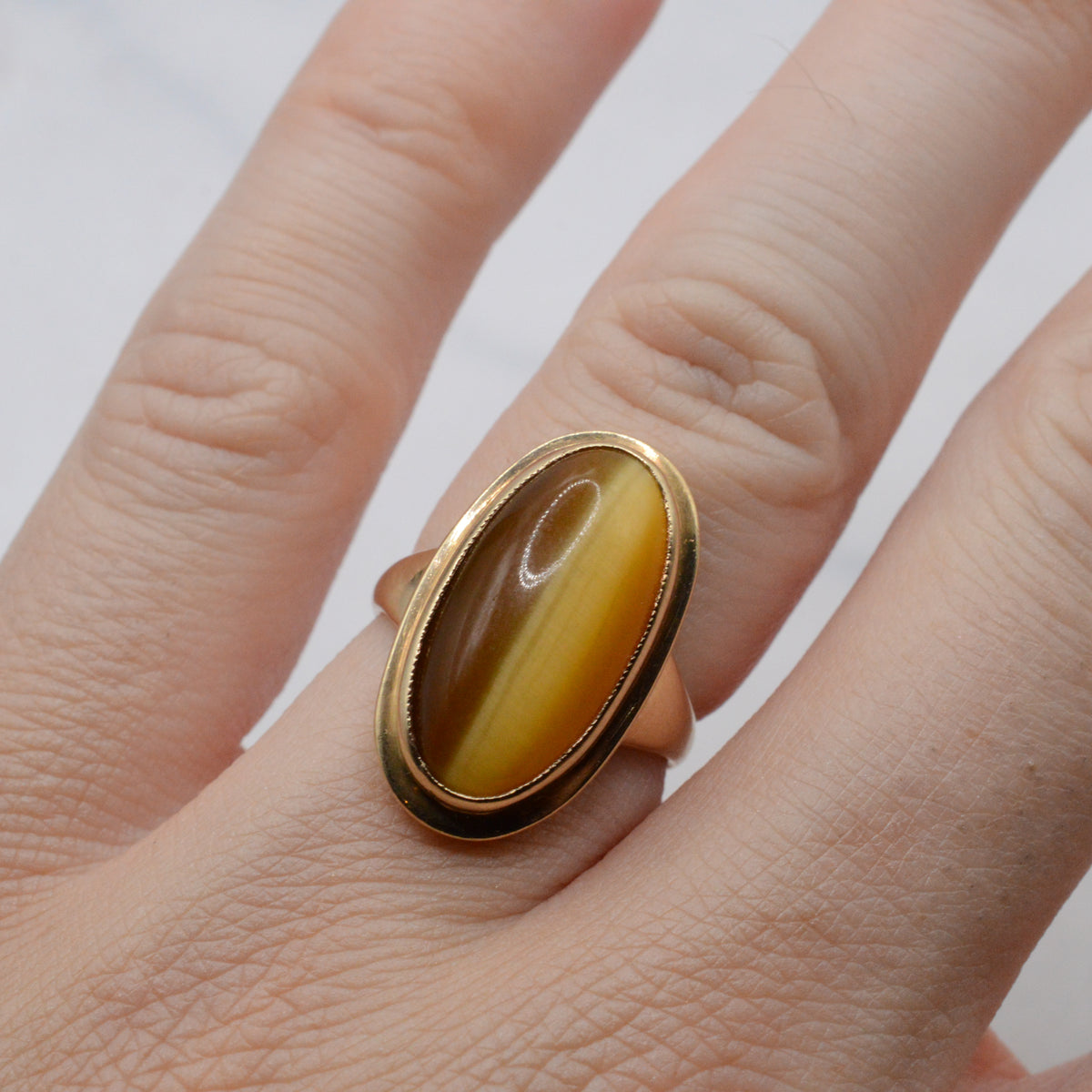 1960s Chunky Vintage 9ct Gold Tiger's Eye Ring