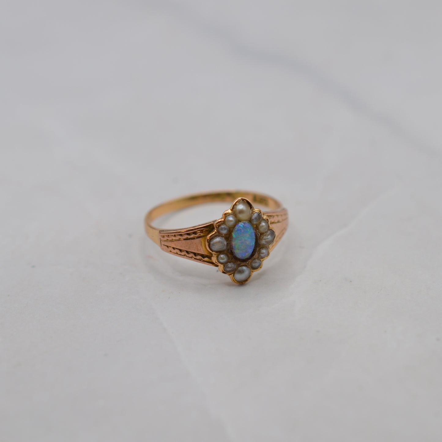 Antique Victorian 15ct Gold Opal & Pearl Cluster Ring
