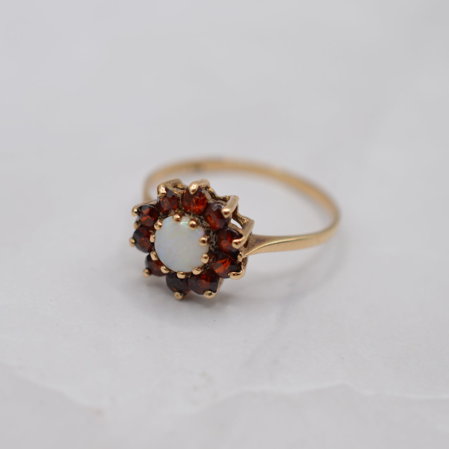 1980s 9ct Gold Opal & Garnet Cluster Ring