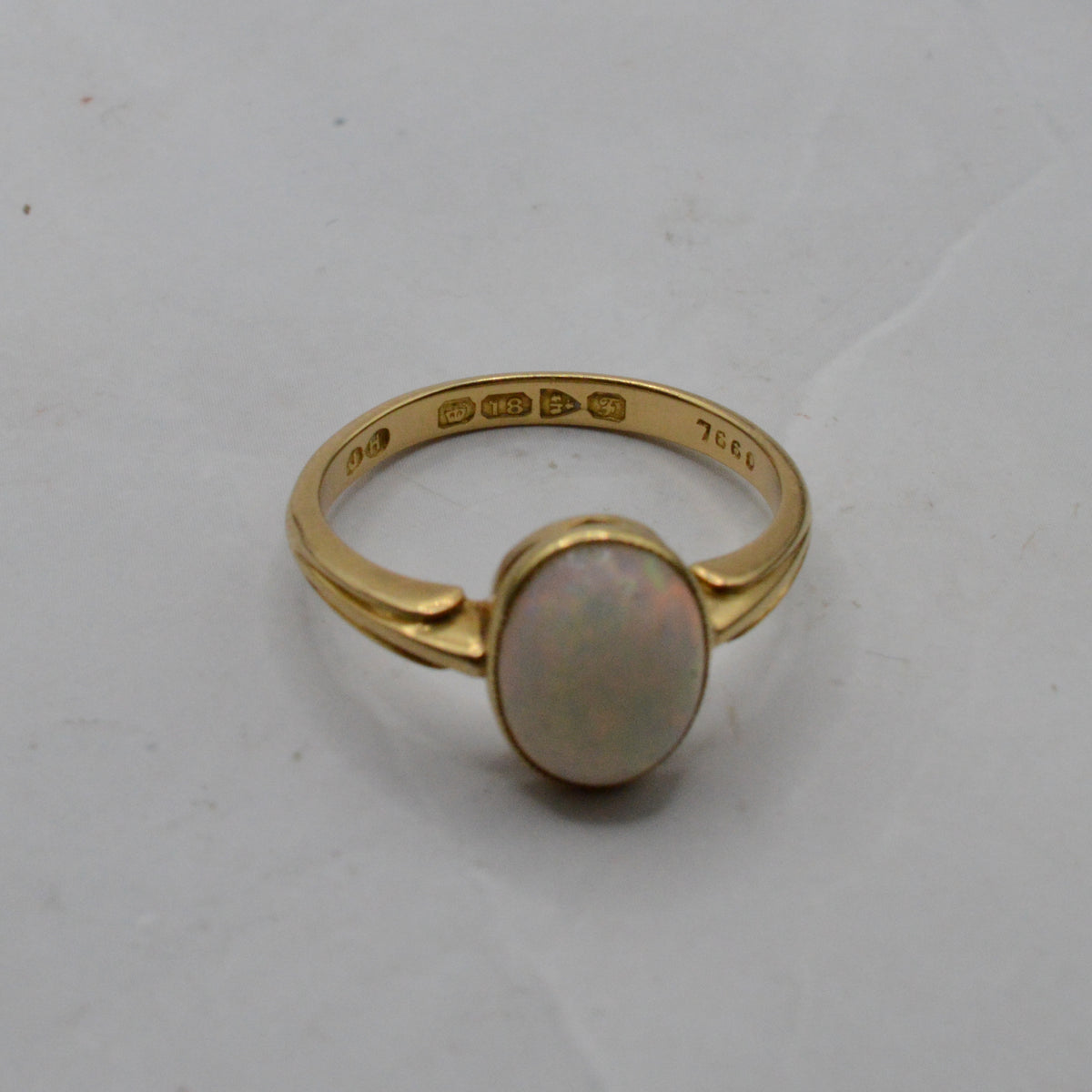 1906 Edwardian Antique 18ct Gold Opal Solitaire Ring
