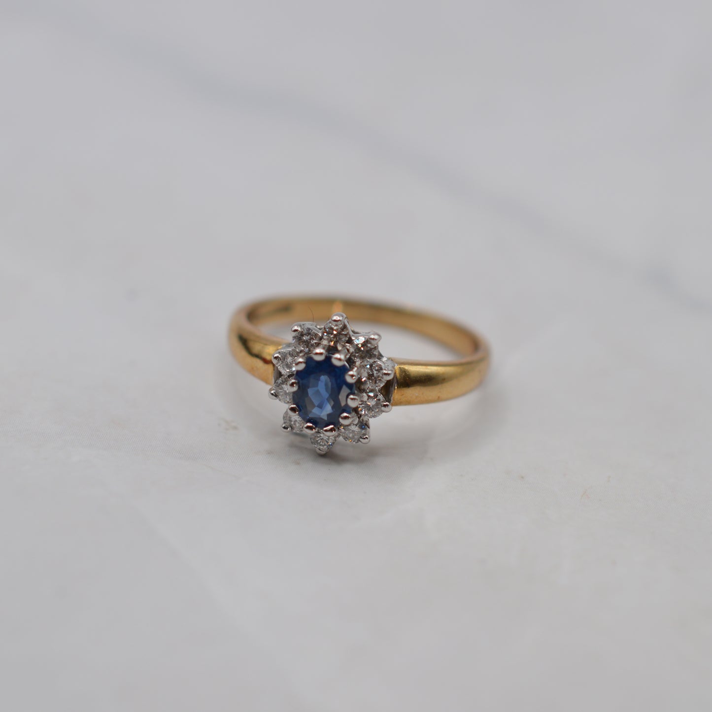 Y2K 9ct Gold Sapphire & Diamond Cluster Ring