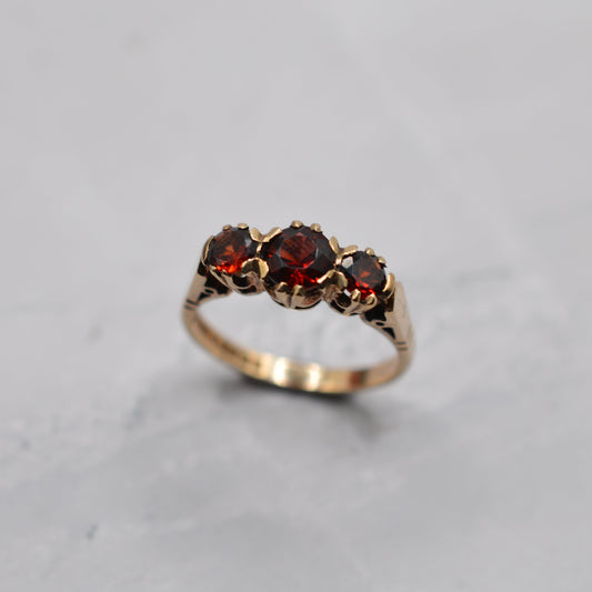 1960s Vintage 9ct Gold Garnet Trilogy Ring