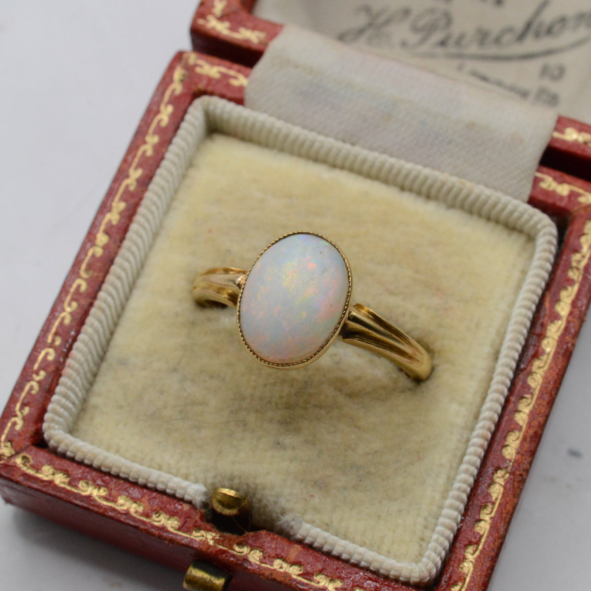 1906 Edwardian Antique 18ct Gold Opal Solitaire Ring