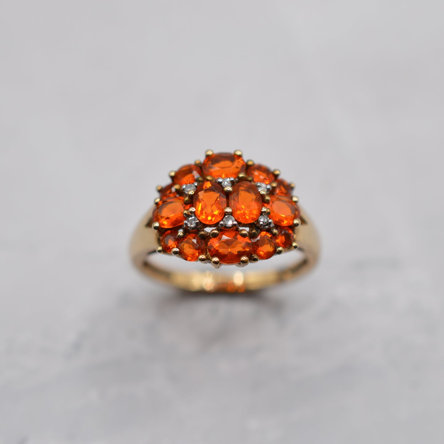 Chunky 9ct Gold Spessartine Garnet & Diamond Cluster Ring
