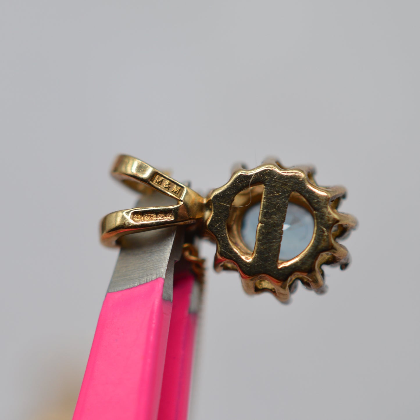 1990s 9ct Gold Sapphire & Diamond Cluster Pendant Necklace (16”)