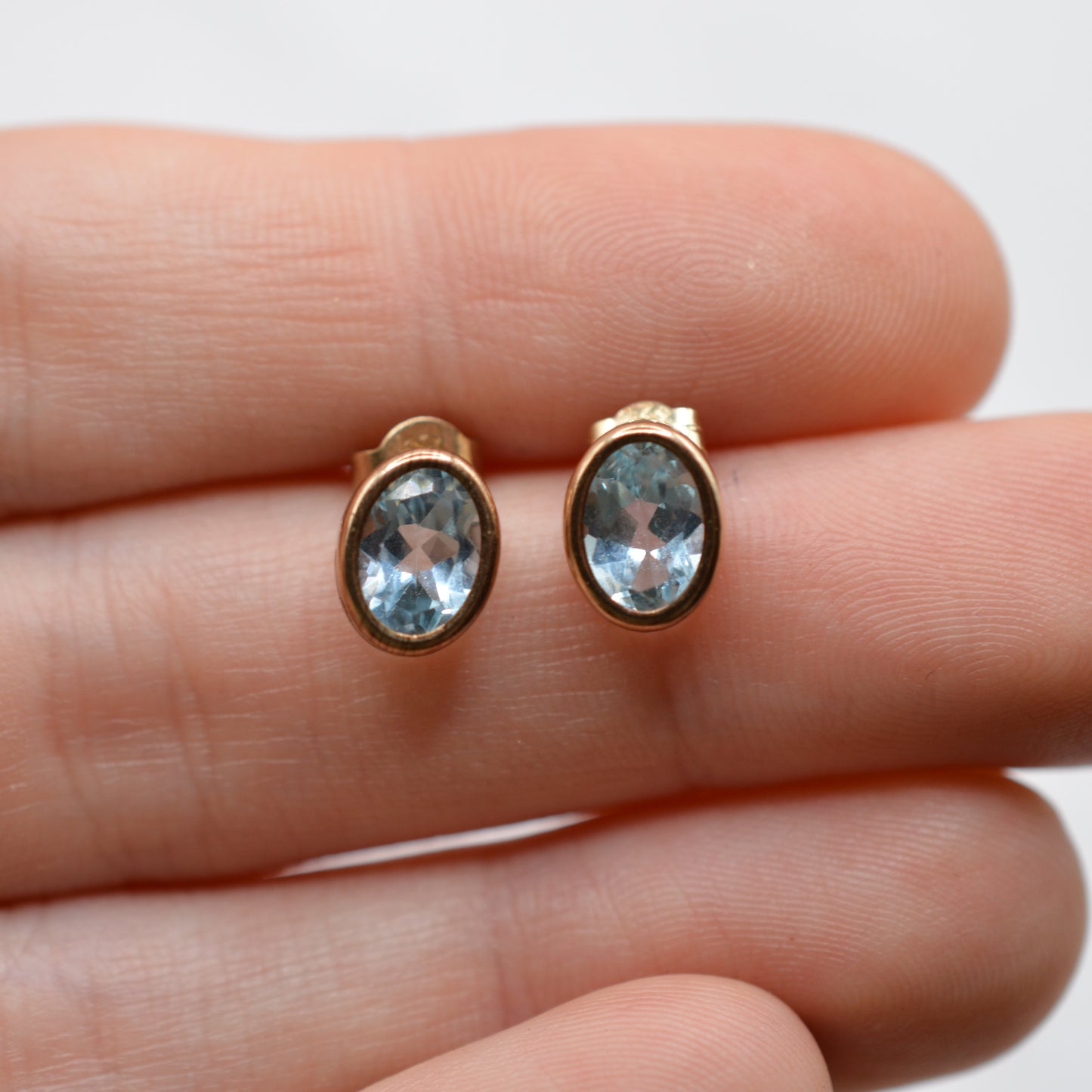 9ct Gold Blue Topaz Bezel-Set Stud Earrings