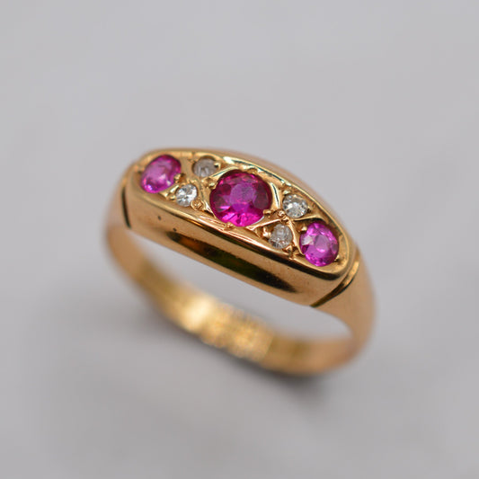 Antique 1910s 18ct Gold Ruby & Diamond Seven-Stone Ring