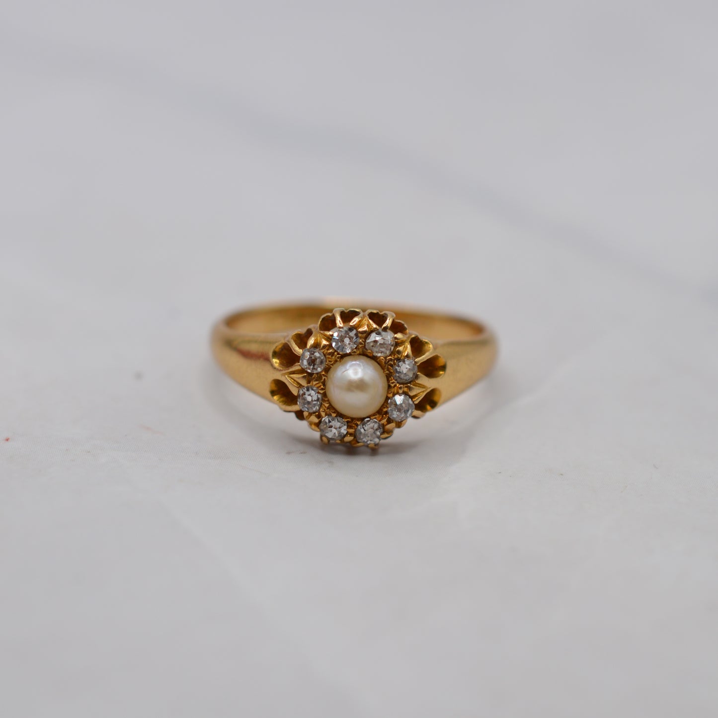Antique Victorian 18ct Gold Pearl & Diamond Cluster Ring