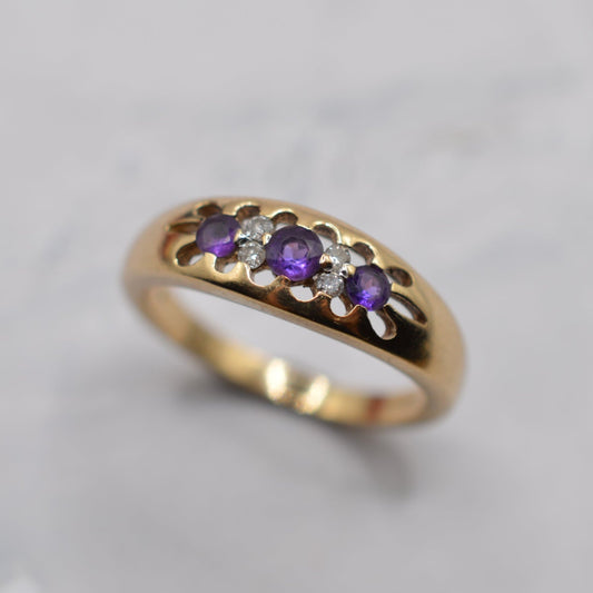 Y2K 9ct Gold Amethyst & Diamond Seven-Stone Ring