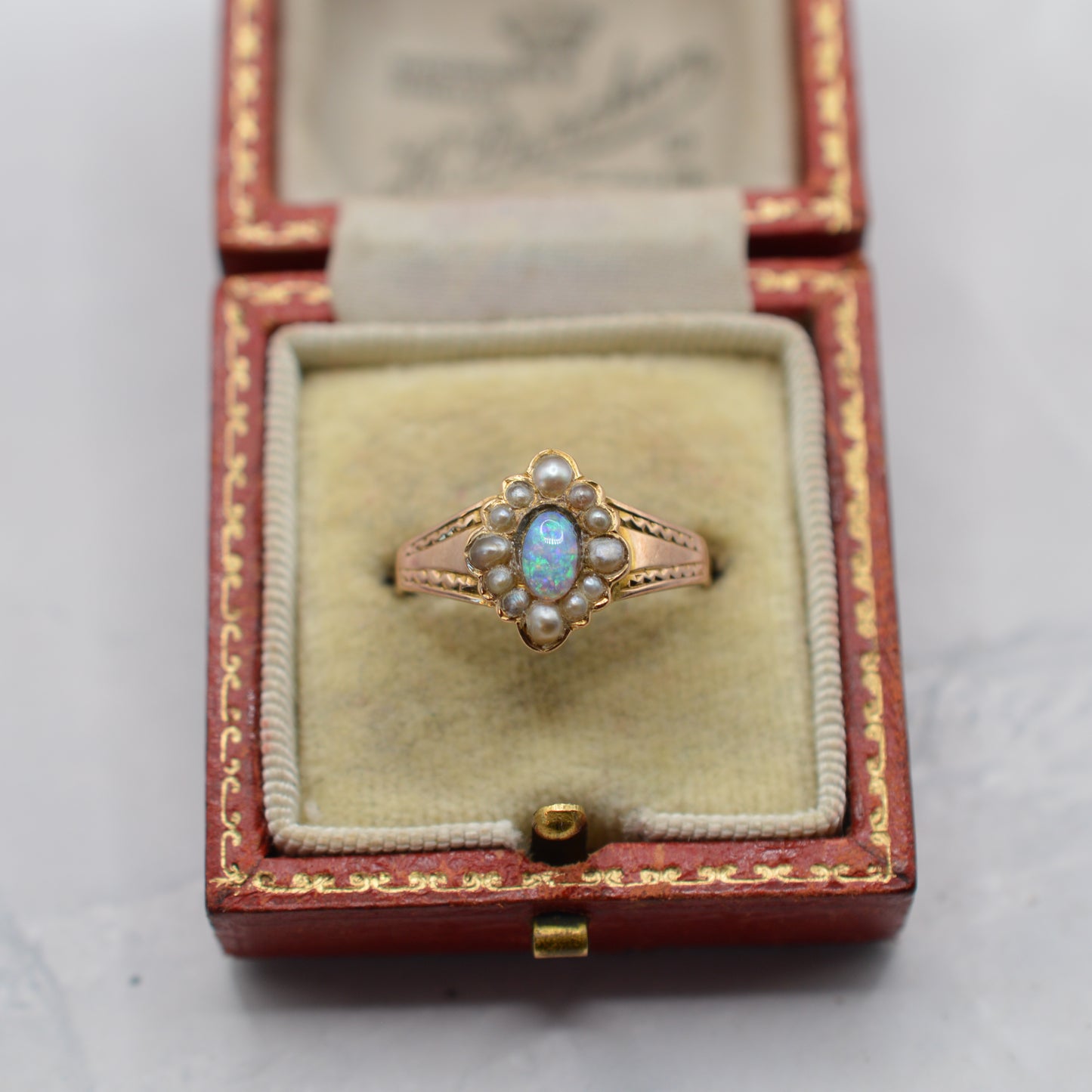 Antique Victorian 15ct Gold Opal & Pearl Cluster Ring