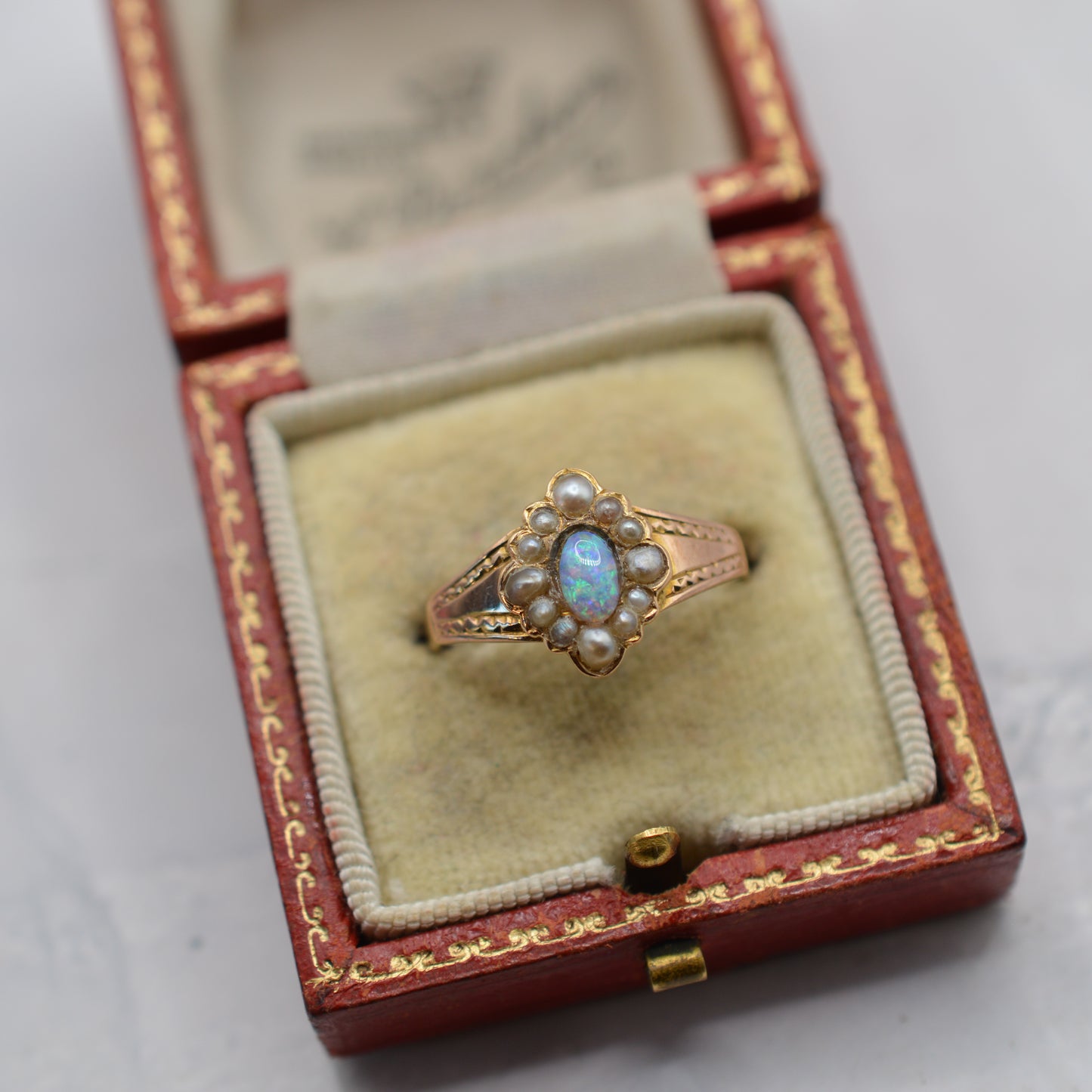Antique Victorian 15ct Gold Opal & Pearl Cluster Ring