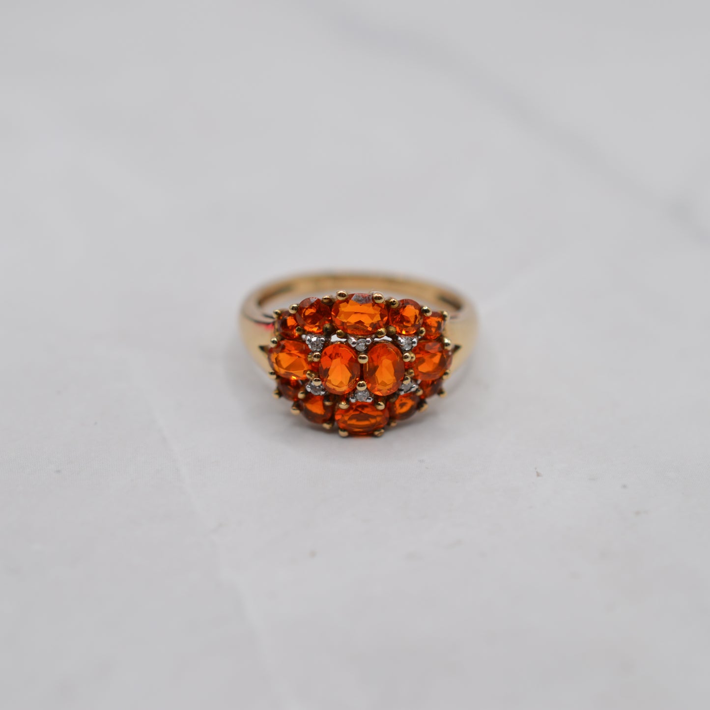 Chunky 9ct Gold Spessartine Garnet & Diamond Cluster Ring