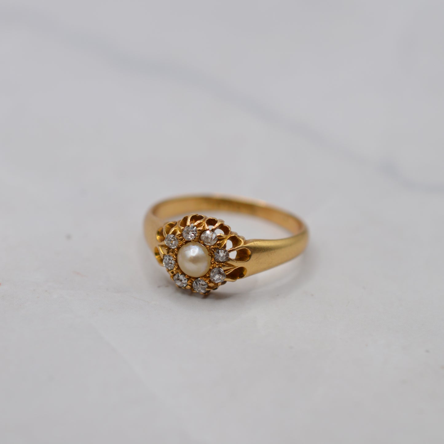 Antique Victorian 18ct Gold Pearl & Diamond Cluster Ring