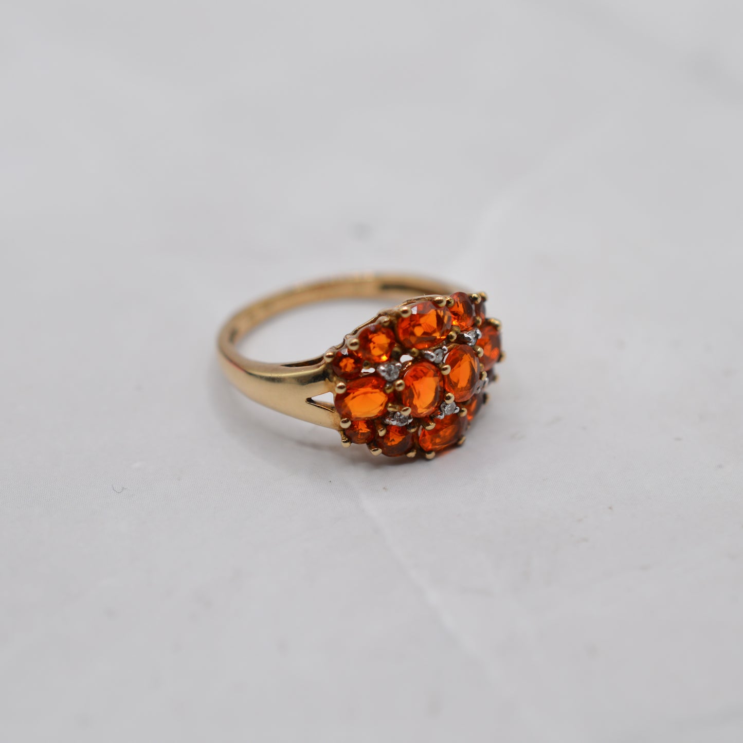 Chunky 9ct Gold Spessartine Garnet & Diamond Cluster Ring