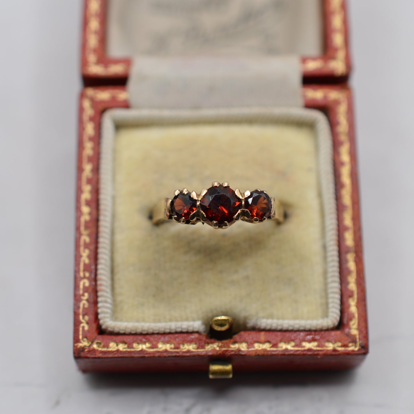 1960s Vintage 9ct Gold Garnet Trilogy Ring