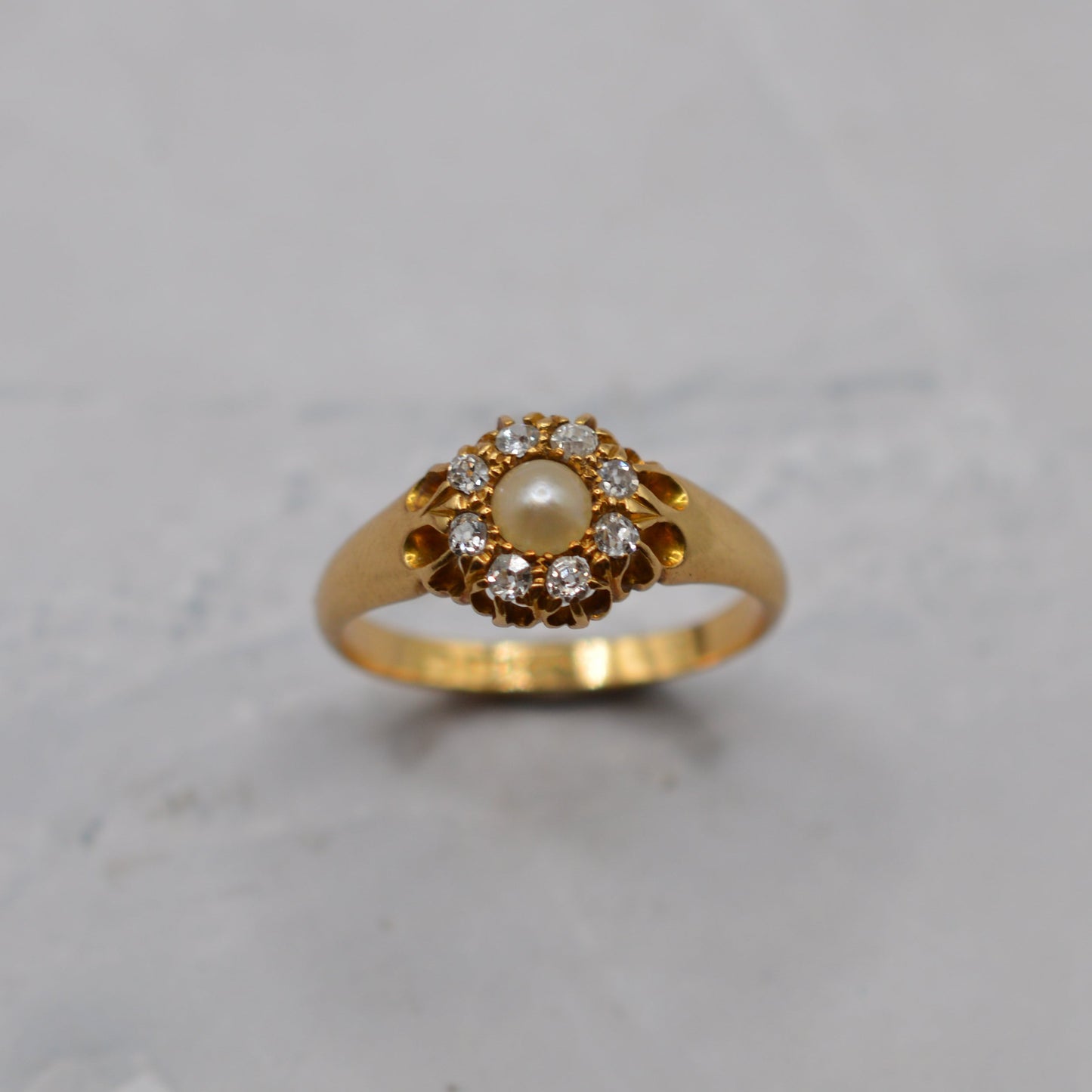 Antique Victorian 18ct Gold Pearl & Diamond Cluster Ring
