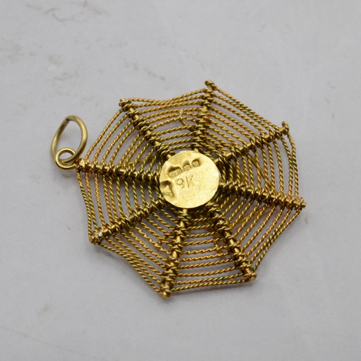 1970s Vintage 9ct Gold Spiderweb Pendant