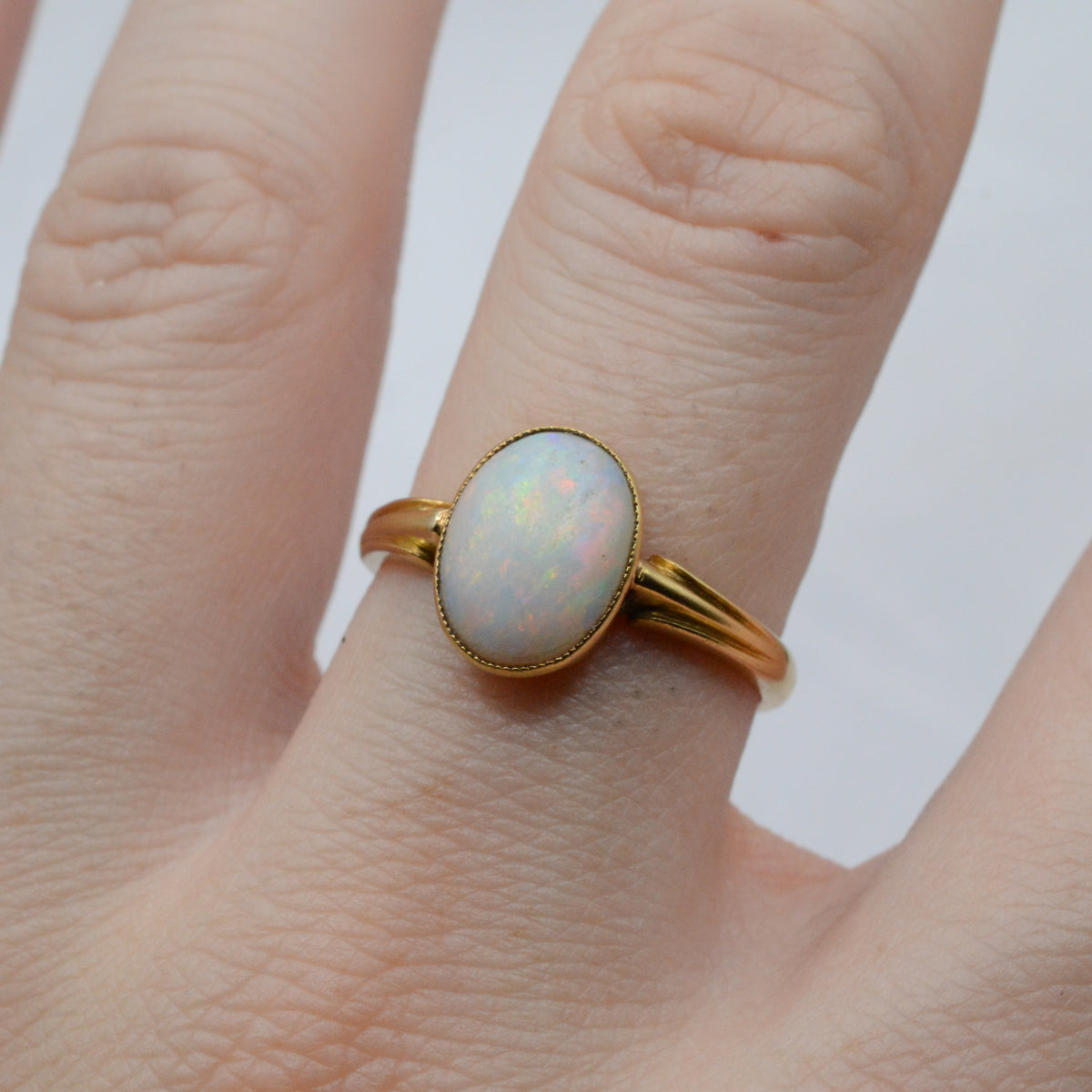 1906 Edwardian Antique 18ct Gold Opal Solitaire Ring