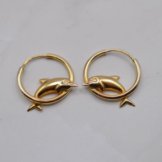 9ct Gold Dolphin Hoop Earrings