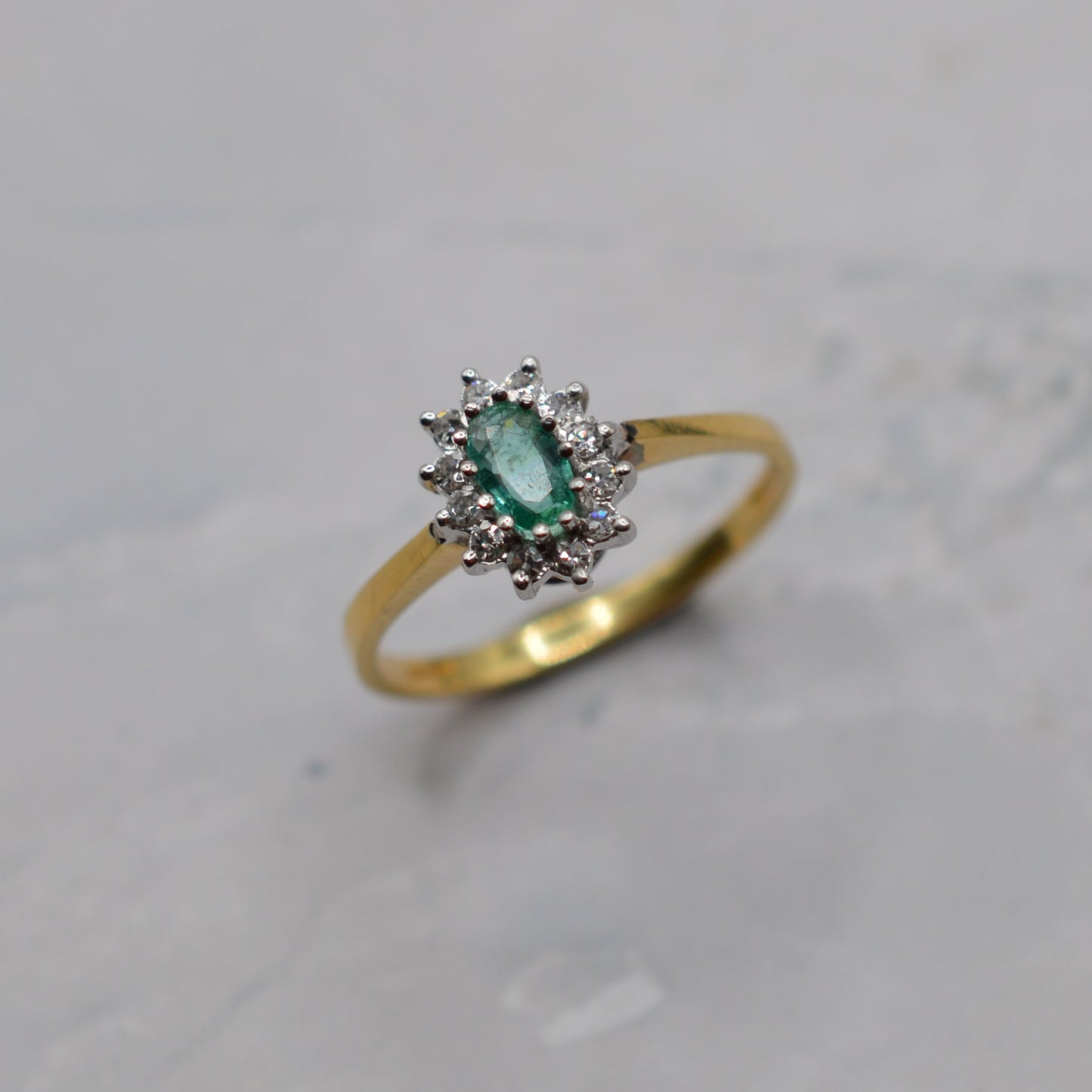 1980s 18ct Gold Emerald & Diamond Cluster Ring