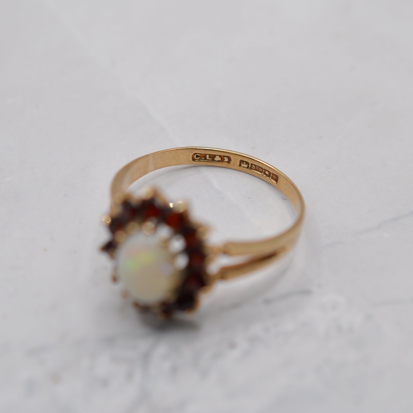 1970s Vintage 9ct Gold Opal & Garnet Cluster Ring