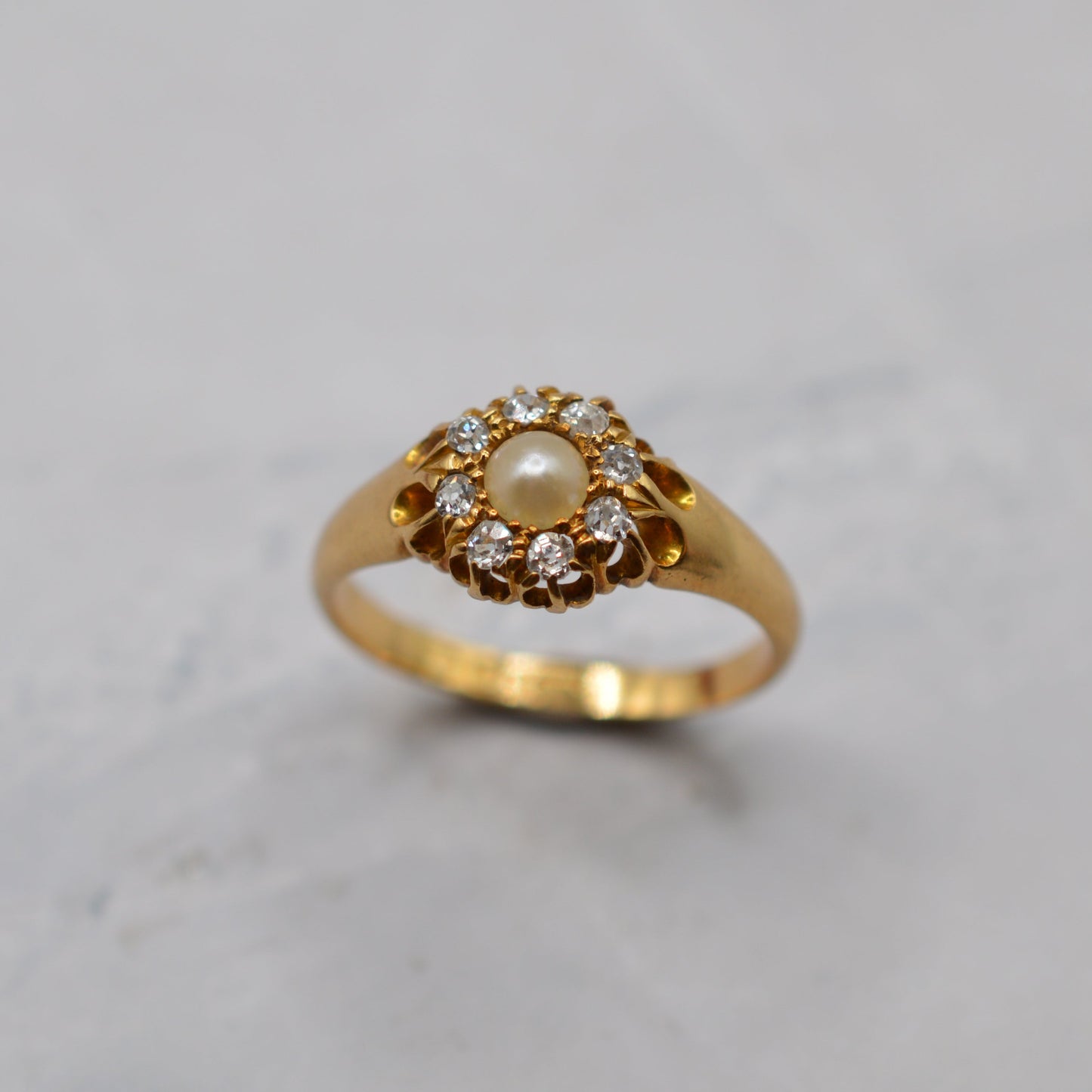 Antique Victorian 18ct Gold Pearl & Diamond Cluster Ring