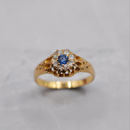Antique 18ct Gold Sapphire & Diamond Cluster Ring