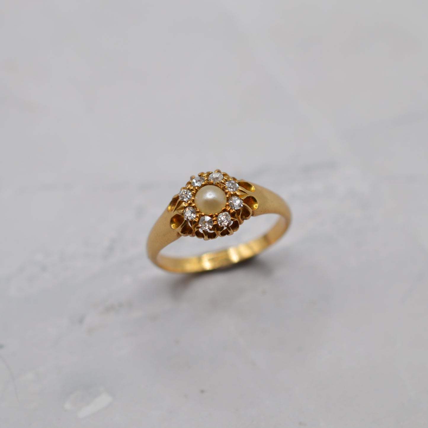 Antique Victorian 18ct Gold Pearl & Diamond Cluster Ring