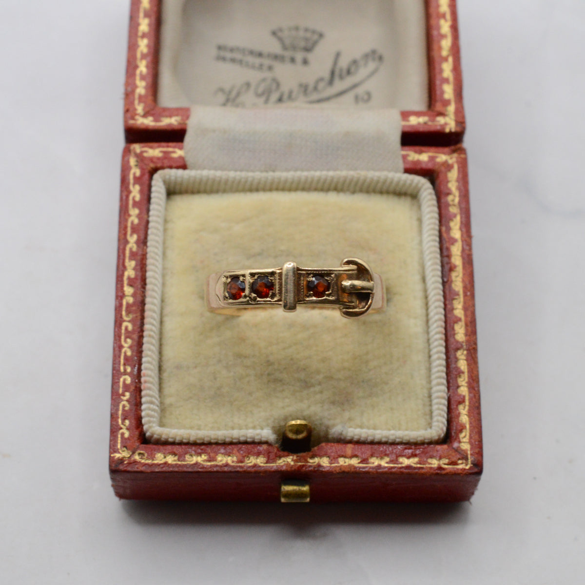 1970s Vintage 9ct Gold Garnet Buckle Ring