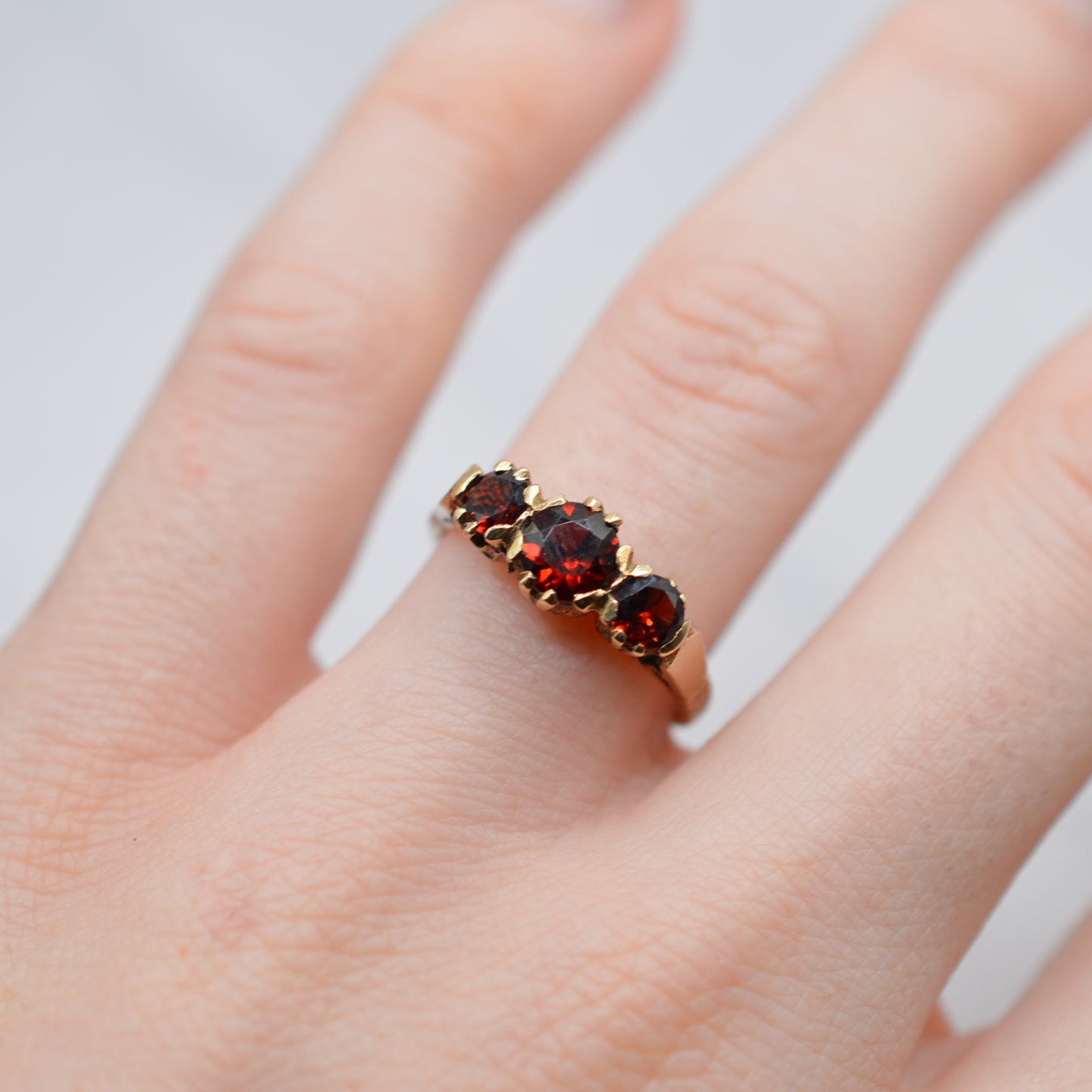 1960s Vintage 9ct Gold Garnet Trilogy Ring