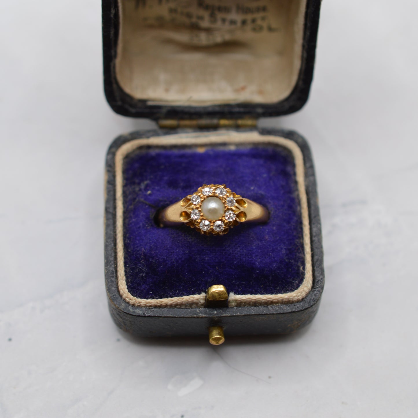 Antique Victorian 18ct Gold Pearl & Diamond Cluster Ring